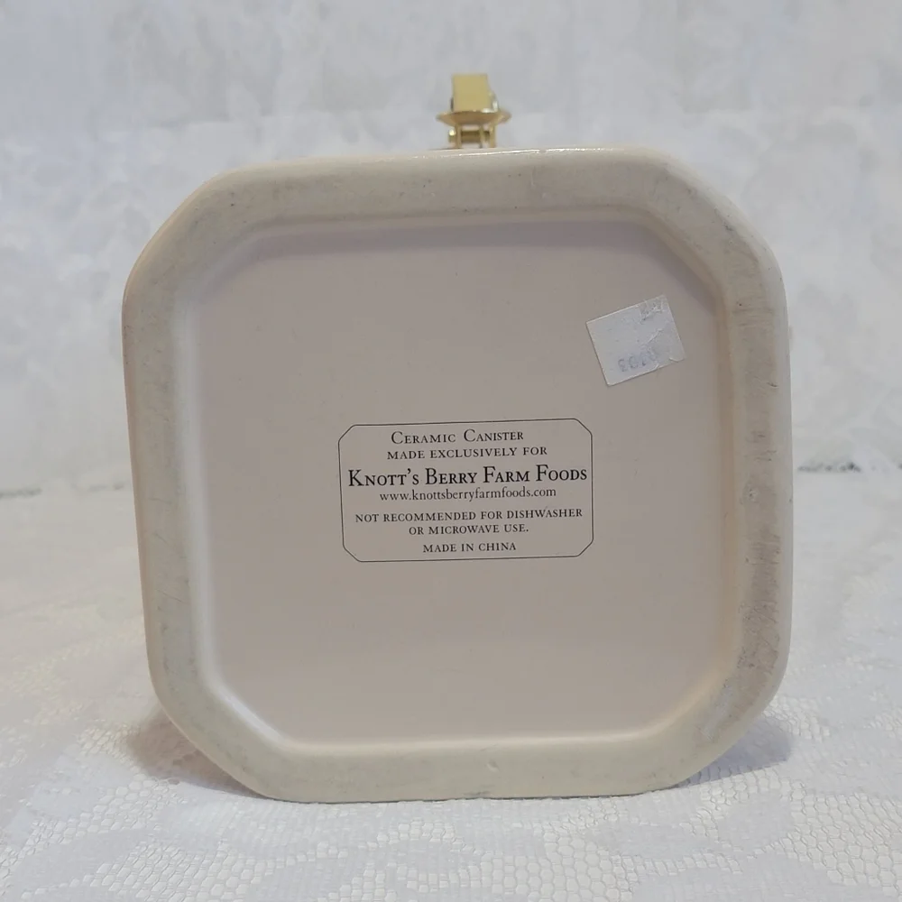 Vintage Knott's Berry Farm Ceramic Canister Cookie Jar Tilted Lid Gold Trim